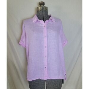 Rachel Roy 100% Linen Button Up Shirt Womens Baby Pink Barbie‎ Beach Vacation L